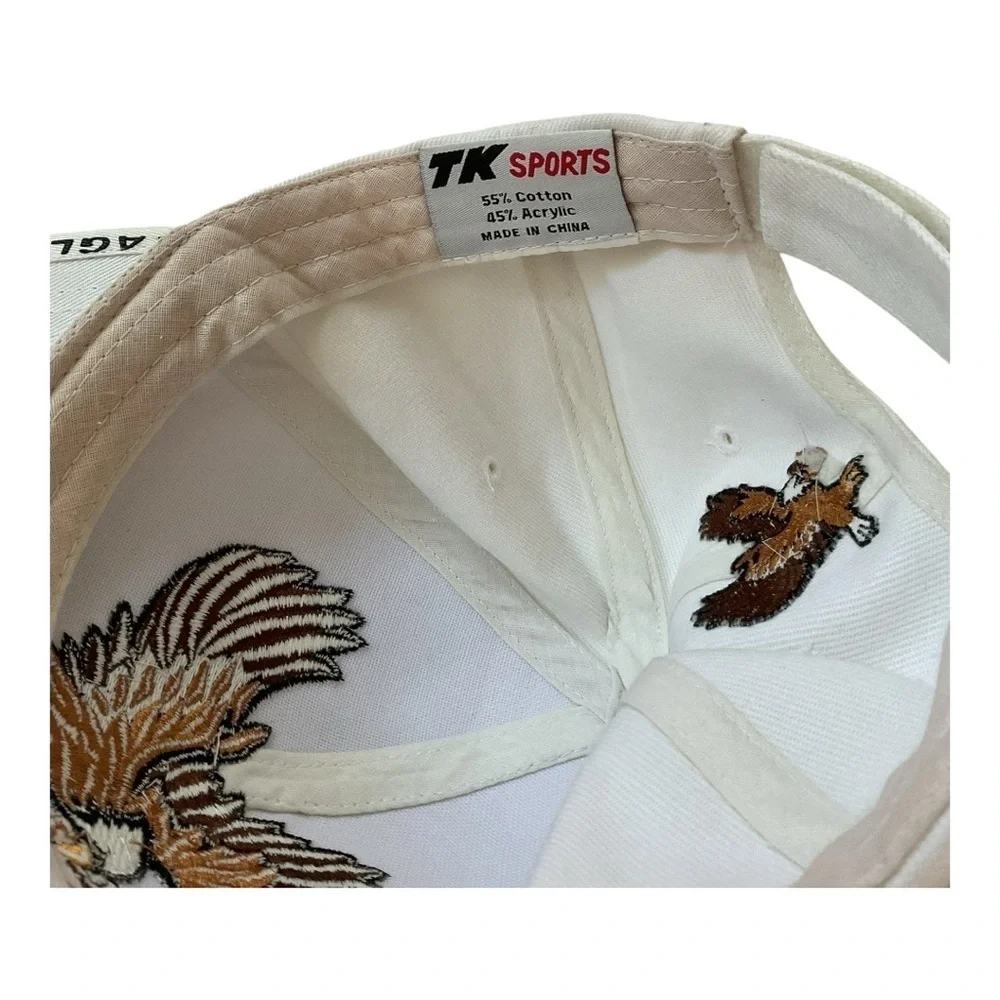TK Sports Eagle Embroidered Adjustable Baseball Cap White Strapback Hat